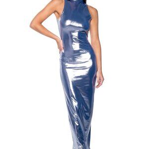 Callie Lives Stasia Metallica: Future Blue Stretch Mid Maxi Dress Large